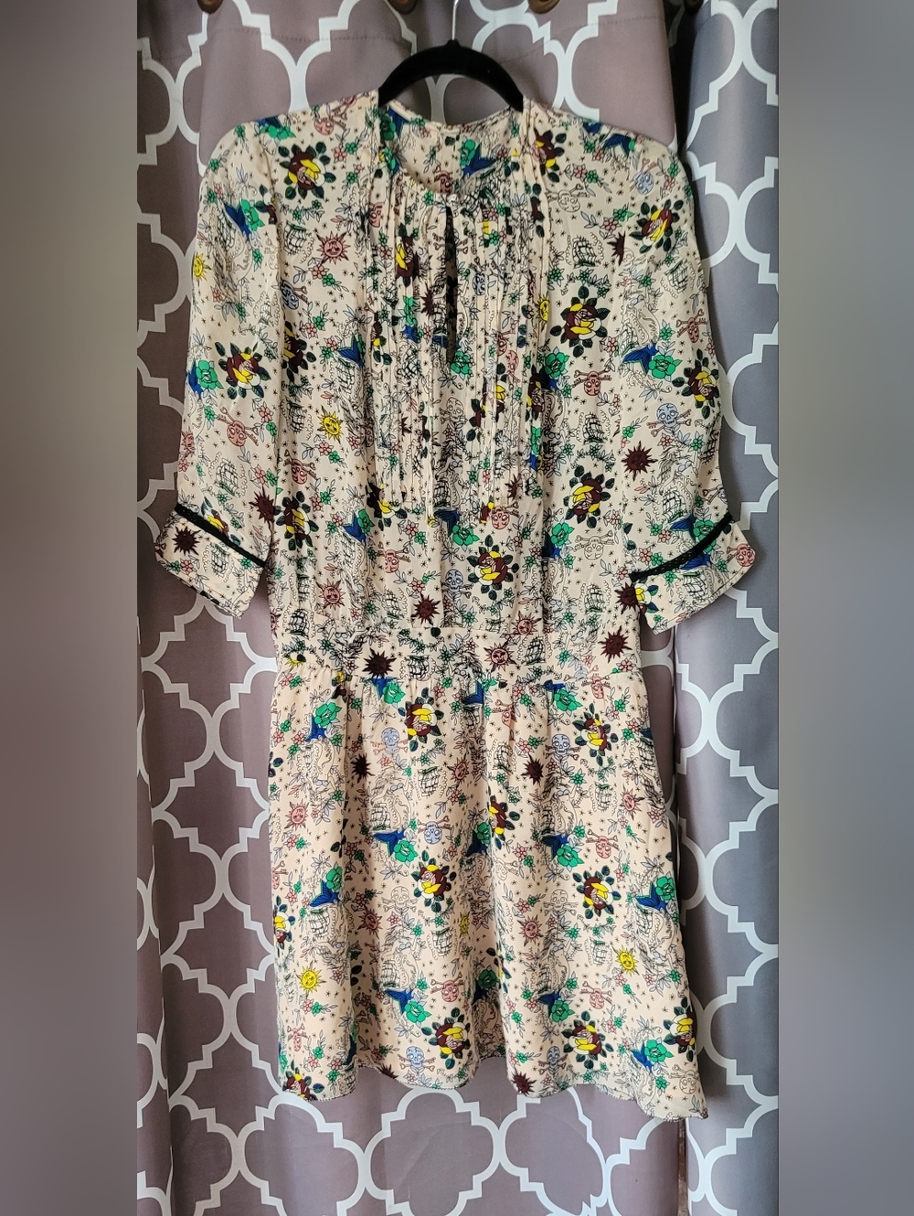 Zadig & Voltaire Cream Silk Remus Tattoo Floral  Mini Dress